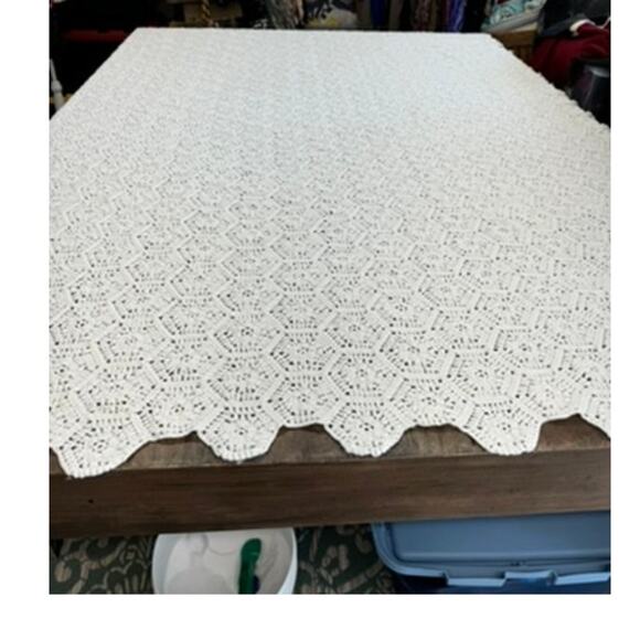 Handmade Other - STUNNING, Vintage Large Handmade Crochet  Coverlet Tablecloth 96"L x 76"W ,White